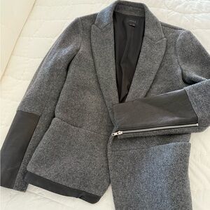 Theory Charcoal Blazer with Black Leather Accents